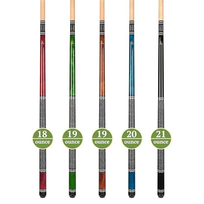 ASKA Set of 5 Pool Cue Sticks 58", 2-Piece Construction, 5/16x18 Joint, Hard Rock Canadian Maple, 13mm Hard Glued On Tip, Mixed Weights and Colors, Choice of Style - style: L9