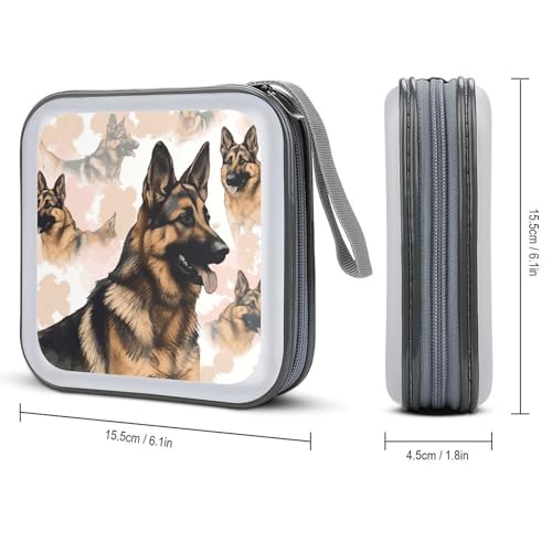 German Shepherd Dog Lovers Portable CD Case Holder,DVD Wallet Holder 40 Capacity CD Cases Storage DVD Book Binder for Car Home Travel - color: German Shepherd Dog Lovers