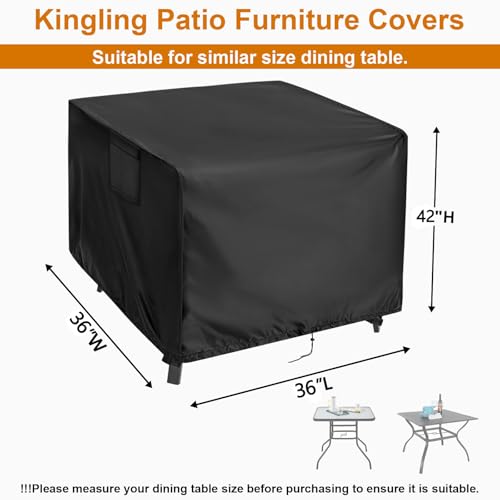Kingling Outdoor Table Cover Square, 36 inch Square Patio Table Cover, Waterproof Outdoor High Top Table Cover Outdoor Patio Furniture Covers - 36" x 36" x 42"