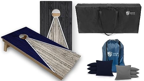 Tailgating Pros Pyramid Design Tournament Grade Cornhole Boards w/Built-in LEDs: Multicolor Lights, Bean Bags and Carrying Case - 4'x2' Regulation Cornhole Set - color: Grey/Navy
