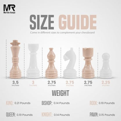 Marble Chess Pieces 3.5 Inch King Handmade Verona and White 32 Chess Figures for Board Games, Suitable for Travel Games - color: Verona and White