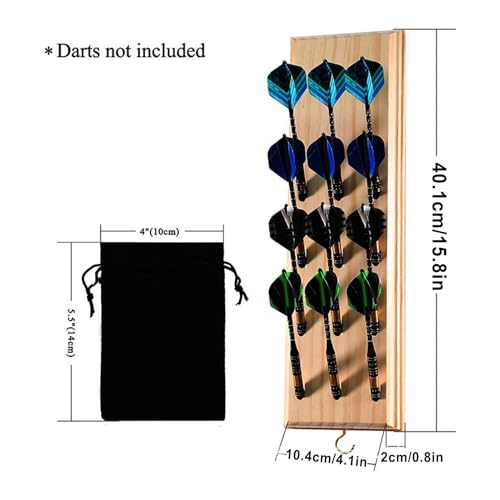 Wall Mount Dart Rack - Wooden Stand Organizer Display Board, 12 Holes Storage with Hooks | and Durable Mounted Bracket Screws