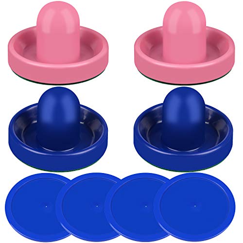 ONE250 Air Hockey Pushers and Red Air Hockey Pucks, Goal Handles Paddles Replacement Accessories for Game Tables (4 Striker, 4 Puck Pack) - color: Pink & Blue