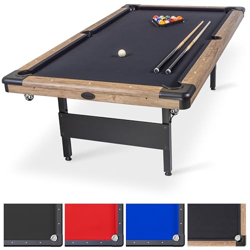 GoSports 6, 7, or 8 ft Billiards Tables - No Assembly, Choose Your Color - Portable Pool Table Includes Full Set of Balls, 2 Cue Sticks, Chalk and Felt Brush - style: 8 ft Oak