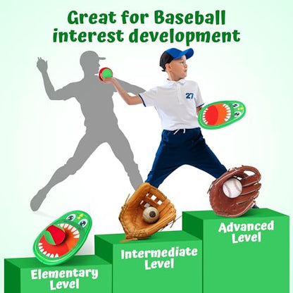 Billeeit 10.6 In Big Dinosaur Toss and Catch Ball Set, Catch Game Toys for Kids 3 4 5 6 7 8 9 10, Outdoor Yard Games Beach Toys for Family Outside Activities w/4 Big Rackets, 4 Balls, 1 Drawstring Bag