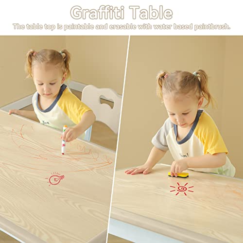 Kids Table and 4 Chairs Set, Children Study Desk, Dining Table, Height Adjustable Plastic Desk Painting Desktop Toddler Furniture for Boys and Girls (Burlywood-Wood Grain) (Burlywood-Wood Grain) - color: Burlywood-wood Grain