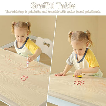 Kids Table and 4 Chairs Set, Children Study Desk, Dining Table, Height Adjustable Plastic Desk Painting Desktop Toddler Furniture for Boys and Girls (Burlywood-Wood Grain) (Burlywood-Wood Grain) - color: Burlywood-wood Grain