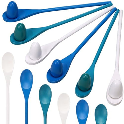 Simgoing 12 Pcs Egg and Spoon Race Game Set, Wooden Balance Relay Outdoor Yard Game for Family Easter Day Carnival Birthday Field Activity(Blue) - color: Blue