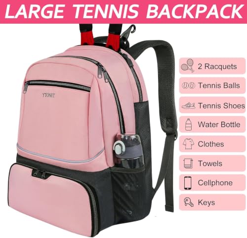 Ytonet Tennis Bag Tennis Backpack for Women Men 2 Rackets with Insulated Pocket Ventilated Shoe Compartment - color: Pink