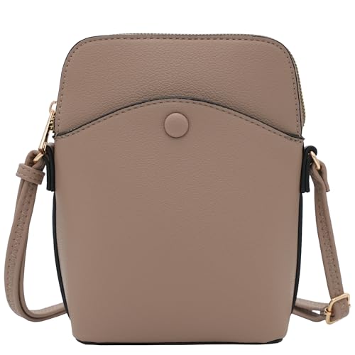 Solene Small Crossbody Bag with Gold Hardware, Mini Shoulder Purse with Adjustable Strap - color: Taupe