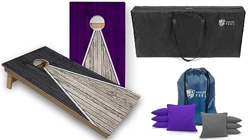Tailgating Pros Pyramid Design Tournament Grade Cornhole Boards w/Built-in LEDs: Multicolor Lights, Bean Bags and Carrying Case - 4'x2' Regulation Cornhole Set - color: Grey/Purple