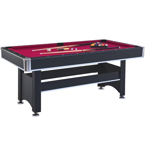 6-Foot Outdoor Pool Table with Red Felt - Multi Game for Family Gatherings and Parties