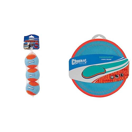 Chuckit! Amphibious Fetch Balls (Set of 3) Paraflight Flying Disc Dog Toy, Large (9.75") - size: 3 Count (Pack of 1), 1 Count (Pack of 1), style: Fetch Balls (Pack of 3) + Frisbee Toy