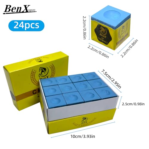 Pool Cue Chalk 24 Pack (2x12 Boxes) - Blue Billiard Chalk Cubes, High Grip Formula, Professional Tournament Grade, Mess-Free Application for Enhanced Spin & Control - style: 3A