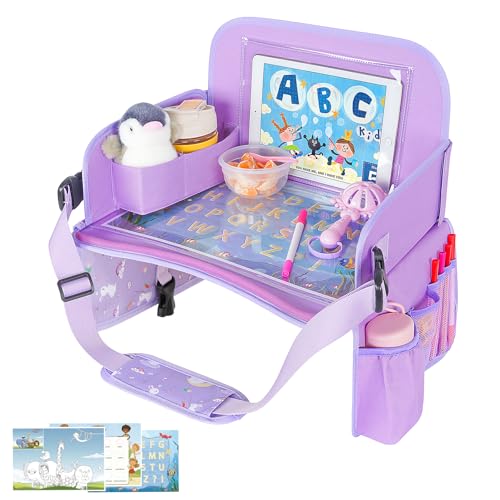 MENZOKE Kids Travel Tray for Toddler Car Seat, Toddler Gift for Girl Activities with Dry Erase Board & iPad Holder Stand, Road Trip Essentials Accessories Lap Tray for Girl as Birthday Gift, Purple - color: ColorfulRabbit Purple