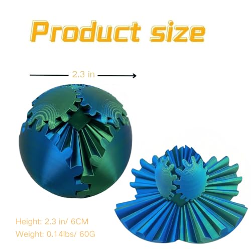 Gear Ball 3D Printed Spin Ball Cube Fidget Toys, Gear Sphere Fidget Toy, GearSphere Desk Toy Stress Fidget Balls, Fidgets Spinners for Adults & Kids Anxiety Relaxing (Laser Green Blue, 2.3 Inch) - color: Laser Green Blue, size: 2.3 Inch
