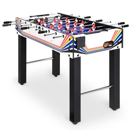Best Choice Products Foosball Table for Kids and Adults, Game Room Soccer Game Table w/ 2 Balls, 2 Cup Holders, Ergonomic Handles, Chrome Finished Metal Bars - color: Blue/White Arcade