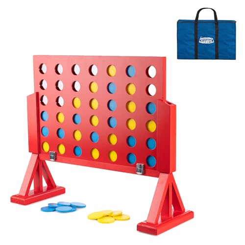 Giant 4-in-A-Row - Classic Connecting Game, Wood Set, Indoor-Outdoor Play, Travel Bag, Party-Table-Backyard Activity, Family Age 3+