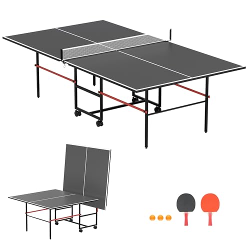8ft Mid-Size Table Tennis Table,Foldable Ping Pong Table for Indoor, 2 Table Tennis Paddles and 3 Balls, Foldable for Easy Storage with Nets Included, Perfect for Family Game Rooms - color: 8ft-style C, size: 96*48*30In