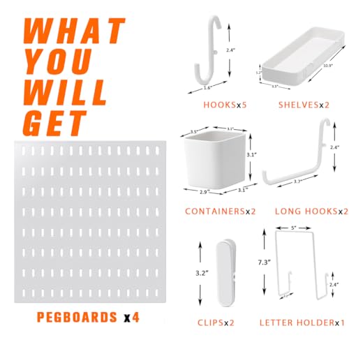 Pegboard Combination Kit, 4 Peg Boards White Pegboard for Walls, Office Wall Organizer, Gaming Room Wall, Nursery Storage, 22"x22" - color: White
