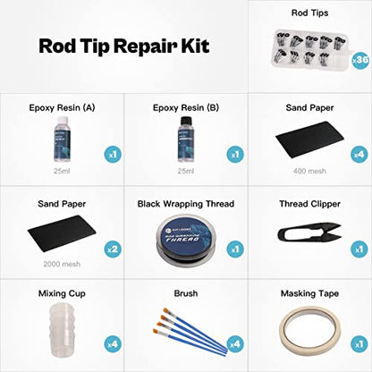 OJYDOIIIY Fishing Rod Tip Repair Kit with Glue,Complete Supplies for Fishing Pole Tip Replacement with Rod Epoxy,Top Eyelets and Wrapping Thread - size: Full Size