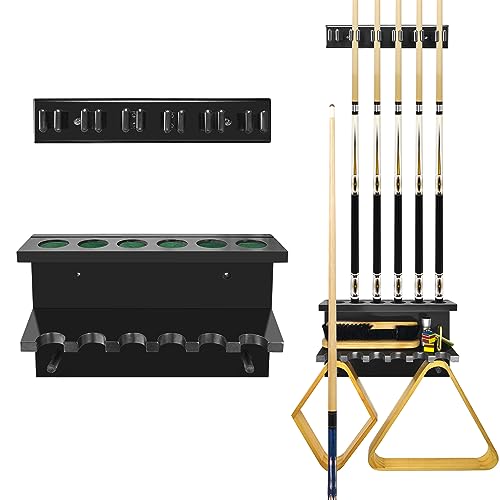 Pool Stick Holder Pool Cue Rack Wall Mount Pool Cue Holder for 6 Sticks Billiard Pool Table Accessories Organizer, Black - color: Black