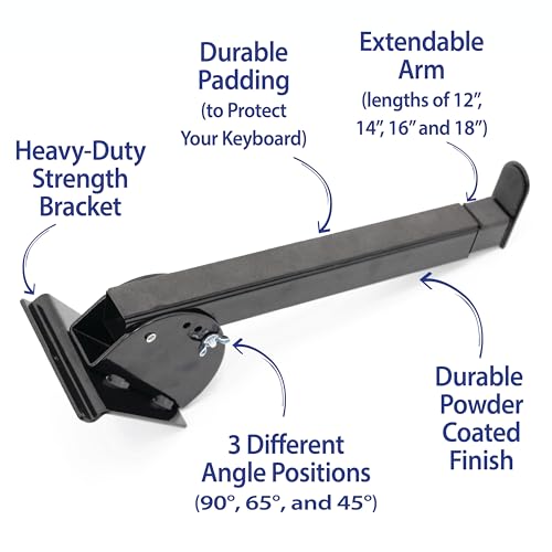 Victory Display Heavy-Duty Steel Keyboard Arms(1-PAIR), fits into Slatwall Panels, Telescoping Arms (12" to 18"), Adjustable slanting from 45° to 65° to 90°, for Keyboards and Music Production Equipment