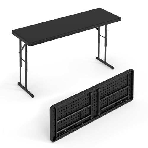 VINGLI 4 FT Narrow Folding Table,Premium Quality HDPE Material and Sturdy Metal Frame, Perfect for Buffet, Seminar, Party, Training, Home Work, Black - color: Black, size: 4 Ft