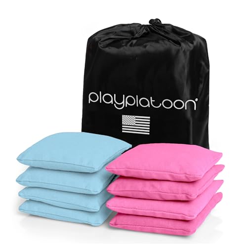 Play Platoon Premium Weather Resistant Duckcloth Cornhole Bags - Set of 8 Bean Bags for Corn Hole Game - Regulation Size & Weight - color: Sky Blue & Pink