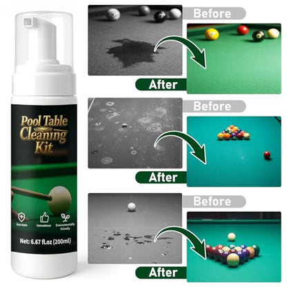 200ml Billiard Tables Cleaner Spray Set, Billiard Felt Cleaner Accessories with 2 Pool Table Brushes, 1 Steel Wire Sponge, 1 Cloth