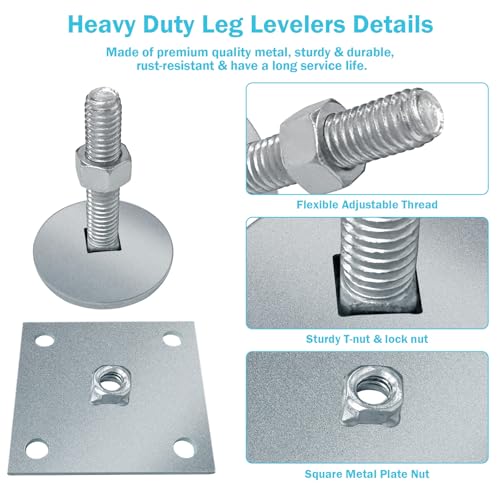 BigEmpty Heavy Duty 2" Leg Levelers Set with Square Metal Plate Compatible with Arcade Game Cabinets(4PCS)