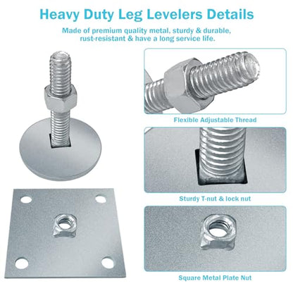 BigEmpty Heavy Duty 2" Leg Levelers Set with Square Metal Plate Compatible with Arcade Game Cabinets(4PCS)