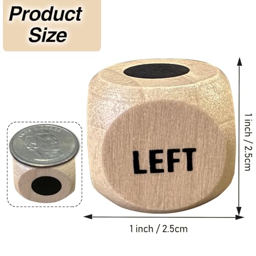 Left Right Cen-TER Game Dice 1 Inch Wooden Dice with Drawstring Bag, Easy to Store and Carry Around, Convenient for Travel (3 pcs)
