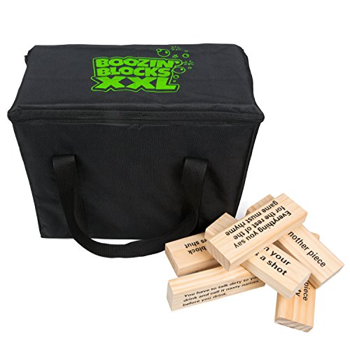 Extra Large Stack Tower Drinking Game w Carrying Case - Stack up to 5 Ft Tall- 60pcs Giant Wooden Blocks w Drinking Commands (21+ Only) - Fun Party Game for College & Adults