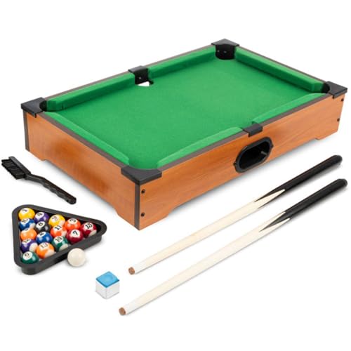 Mini Pool Table - 20-Inch Portable Tabletop Billiards Game with Cue Balls, Sticks, Chalk, Brush, and Triangle Rack - Table Games by Hey Play - style: Mini Billiards