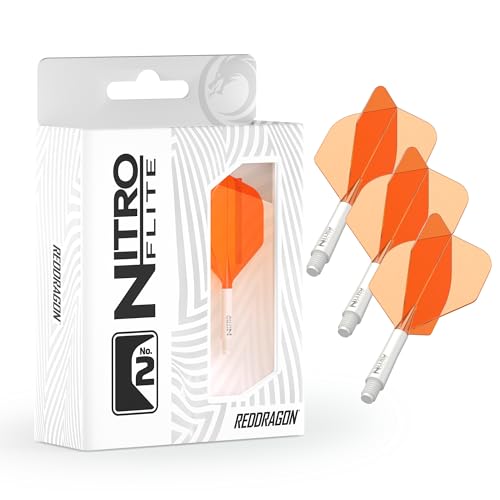 RED DRAGON Nitro Flite Integrated Flight & Shaft System - Dual-Core Polycarbonate for Stable, Consistent Flight, No.2 Shape, Intermediate (28mm) Length, White & Orange