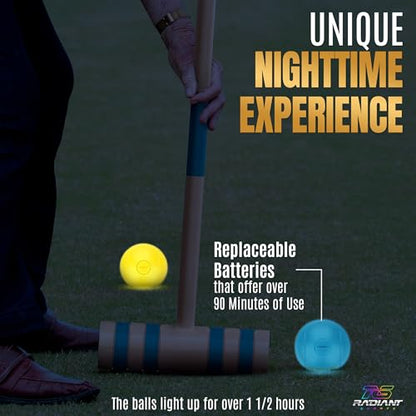 Glow in the Dark Croquet Set with LED Balls - 8 Mallets & Balls - Outdoor Games - Real Durable Croquet Set for Adults - Fun Backyard Activity