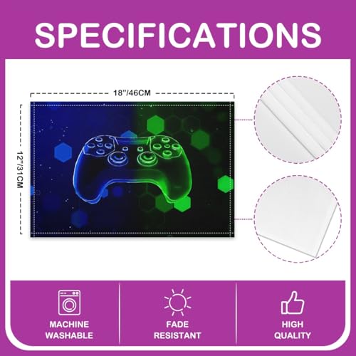 Erosebridal Boys Gaming 4 PCS of Placemats 12x18 Video Game Place Mat for Dining Table Hexagon Spots Honeycomb Non Slip Table Mats Modern Blue Green - color: Blue Green
