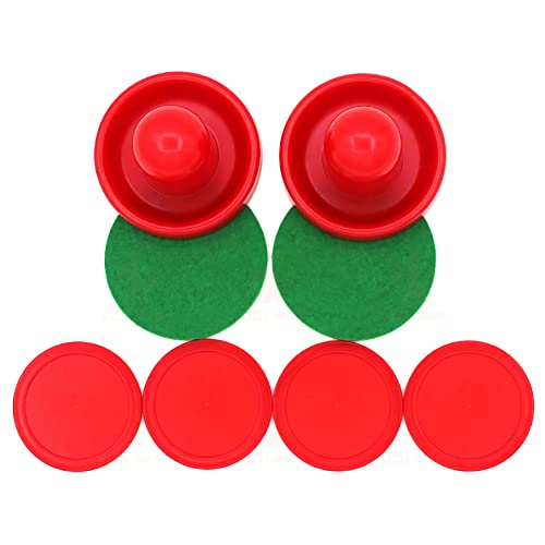 4 Pcs Air Hockey Pushers with 8 Pcs Pucks, Paddles & Goal Handles - Replacement Accessories for Game Tables - color: Red Blue