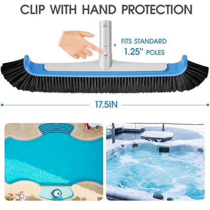 TidyMister Pool Brush 17.5'' Heavy Duty Swimming Pool Brushes for Cleaning Pool Walls & Tiles & Floors & Corners Scrub Brush Head Reinforced Aluminum Back - size: 18inch
