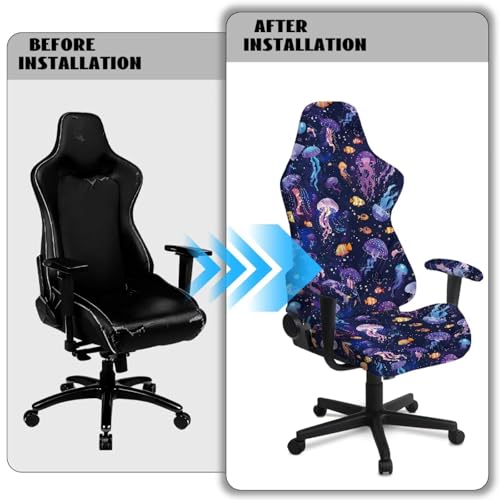 Jellyfish Print Gaming Chair Covers Slipcovers Computer & Gaming Chair Slipcover with 2 Armrest Covers Dust-Proof Machine Washable Home Decorations - color: Purple - Jellyfish