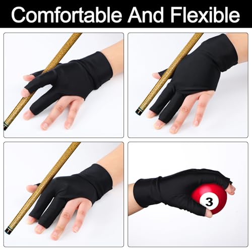 Civaner 8 Pcs Billiard Pool Glove Left Hand 3-Finger Snooker Cue Sport Glove Smooth Stroke Snooker Carom Accessories Anti-Slip Cue Gloves for Men Women - color: Black
