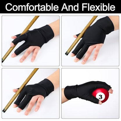 Civaner 8 Pcs Billiard Pool Glove Left Hand 3-Finger Snooker Cue Sport Glove Smooth Stroke Snooker Carom Accessories Anti-Slip Cue Gloves for Men Women - color: Black