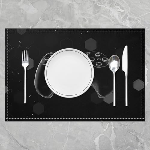 Erosebridal Gamer Boys 4 PCS of Placemats 12x18 Game Controller Place Mat for Dining Table Spots Hexagon Non Slip Table Mats Grey Honeycomb Modern - color: Gray