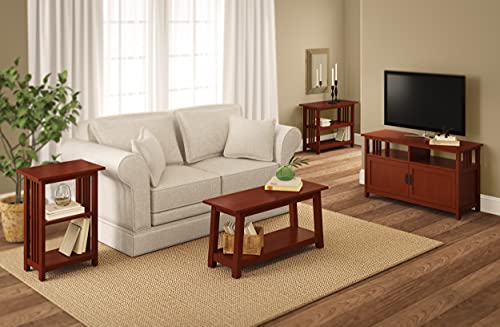 Alaterre Furniture Mission TV Stand with Open Shelves and 2 Cabinet Doors – Classic 42” Wood Media Console for TV, Gaming Consoles & Video Equipment in Living Room or Bedroom (Cherry)