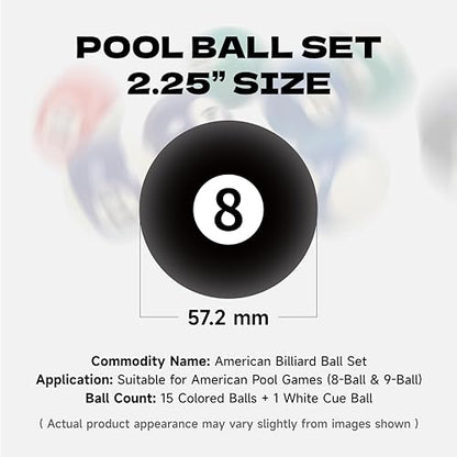 Empire USA Billiard Balls Set - 2.25” Regulation Pool Balls Set with Cue Ball, Durable Resin Billiard Ball Set for Standard Pool Tables
