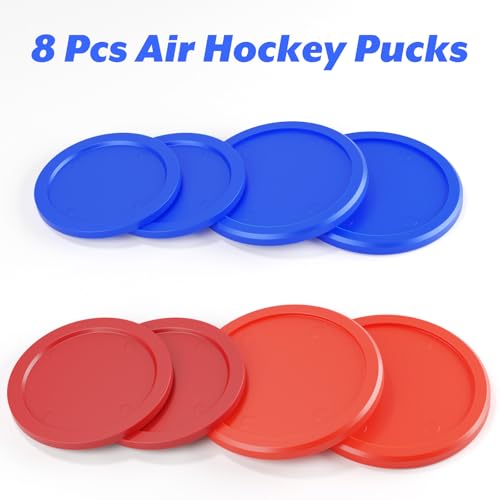 Cosmos 8 Pcs Air Hockey Pucks Compatible with Standard Pushers and Goal, Replacement Air Hockey Accessories for Game Room Table, Assorted Size in 2.5" and 3" in Red and Blue