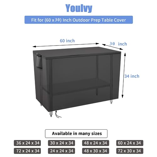 Outdoor Prep Table Cover 60 Inch,Waterproof Fadeproof UV Resistant Patio Stainless Steel Metal BBQ Table Cover All Season Protection for Outdoor Table - 60 x 30 x 34 Inch - size: 60" x 30" x 34"