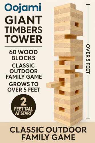 Oojami Giant Timbers Tower: Classic Outdoor Family Fun Stacking Game, 2 Feet Tall and can Grow to Over 5 Feet While Playing