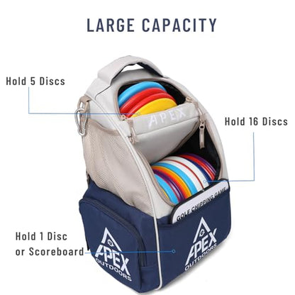 Disc Golf Bag, Large Disc Golf Backpack Holds Over 21 Discs, Durable & Lightweight with Multiple Storage Pockets - color: White-Blue
